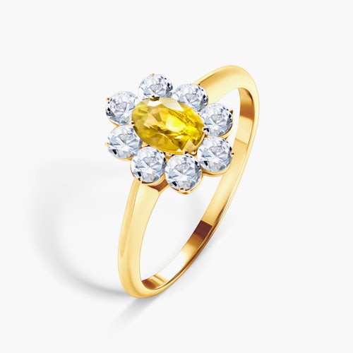 Pierścionek zaręczynowy SAVICKI: złoty, żółty szafir, białe szafiry